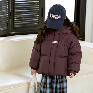 杜邦三防女童宝宝加厚羽绒服2025新款短款男童宽松连帽90绒面包服