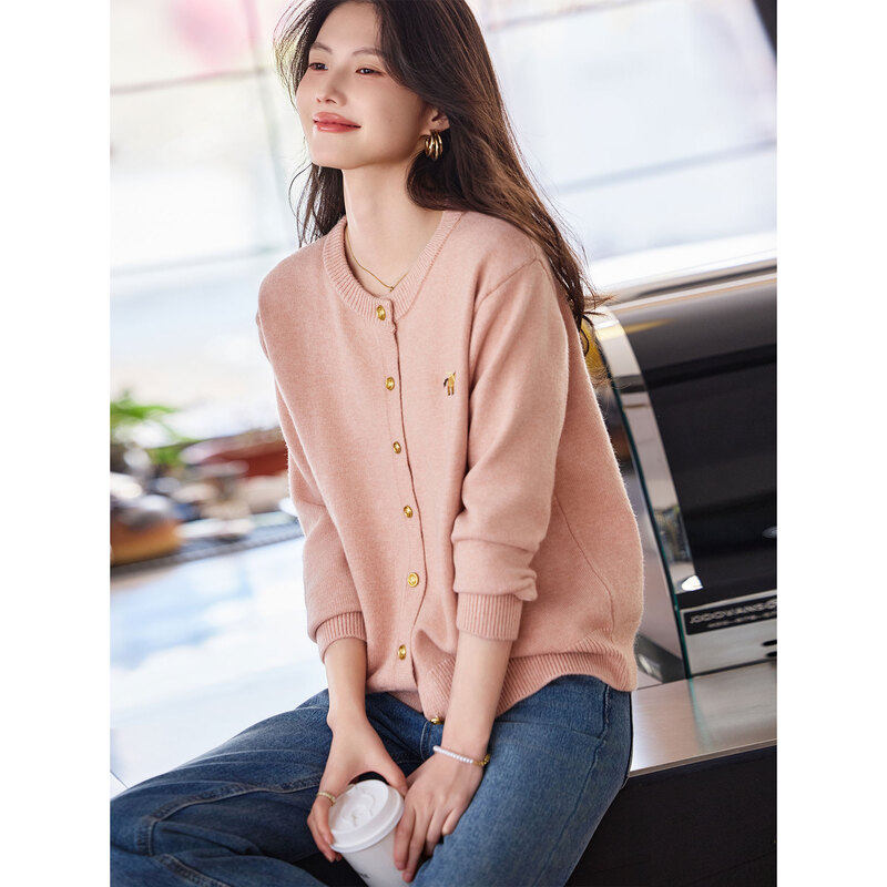 时尚气质毛衣2024年春季新款女温柔百搭减龄圆领短款针织开衫上衣