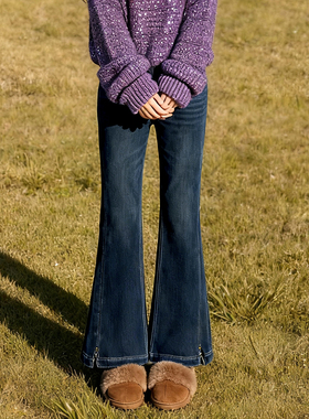 加绒牛仔微喇长裤2025年冬季新款女装裤子SXK25147