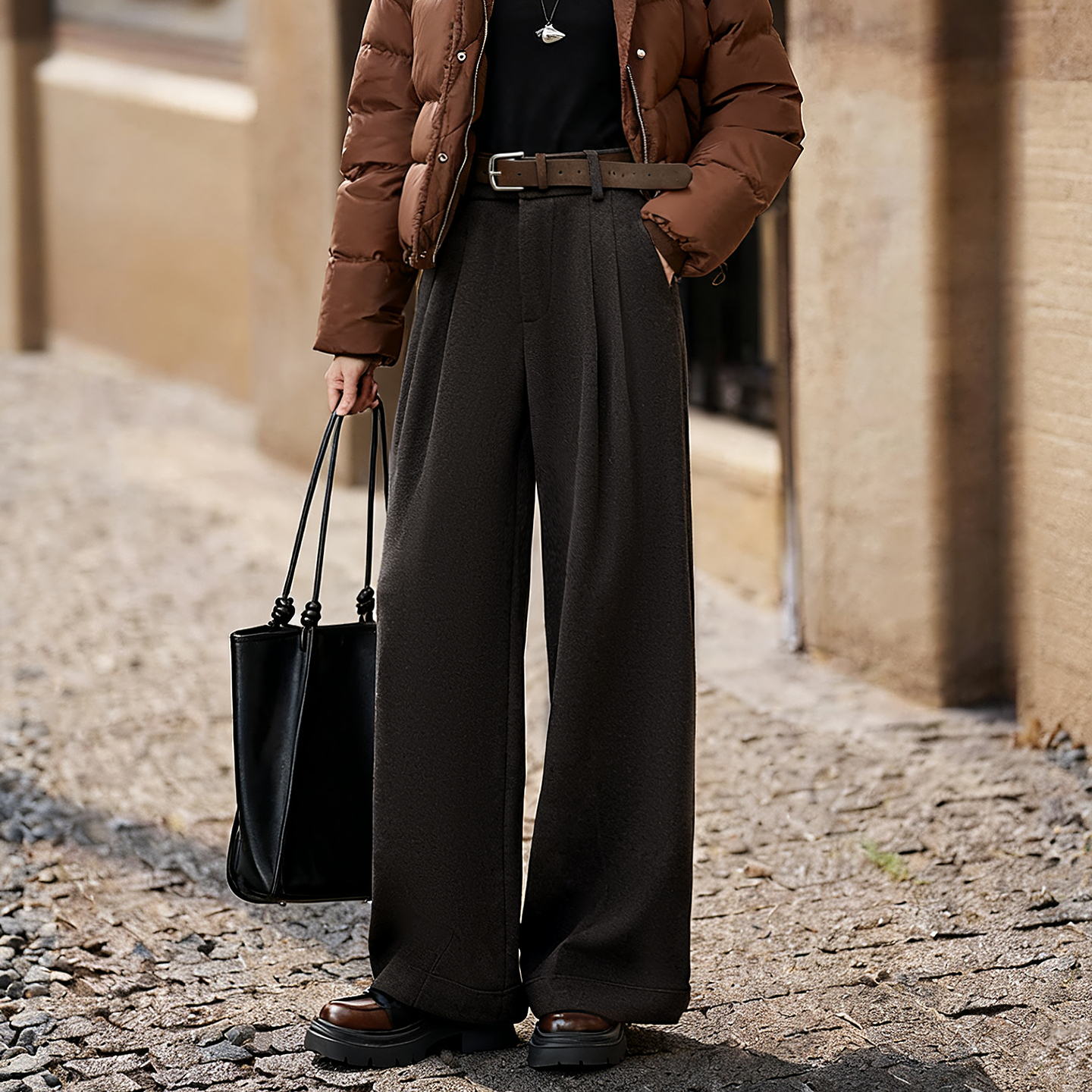 冬季加绒显瘦呢子阔腿裤