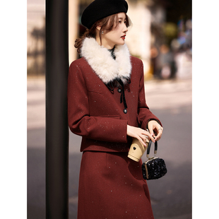 女装 新款 两件套 2025年冬季 温柔淑女仿真毛领羽绒大衣半裙套装