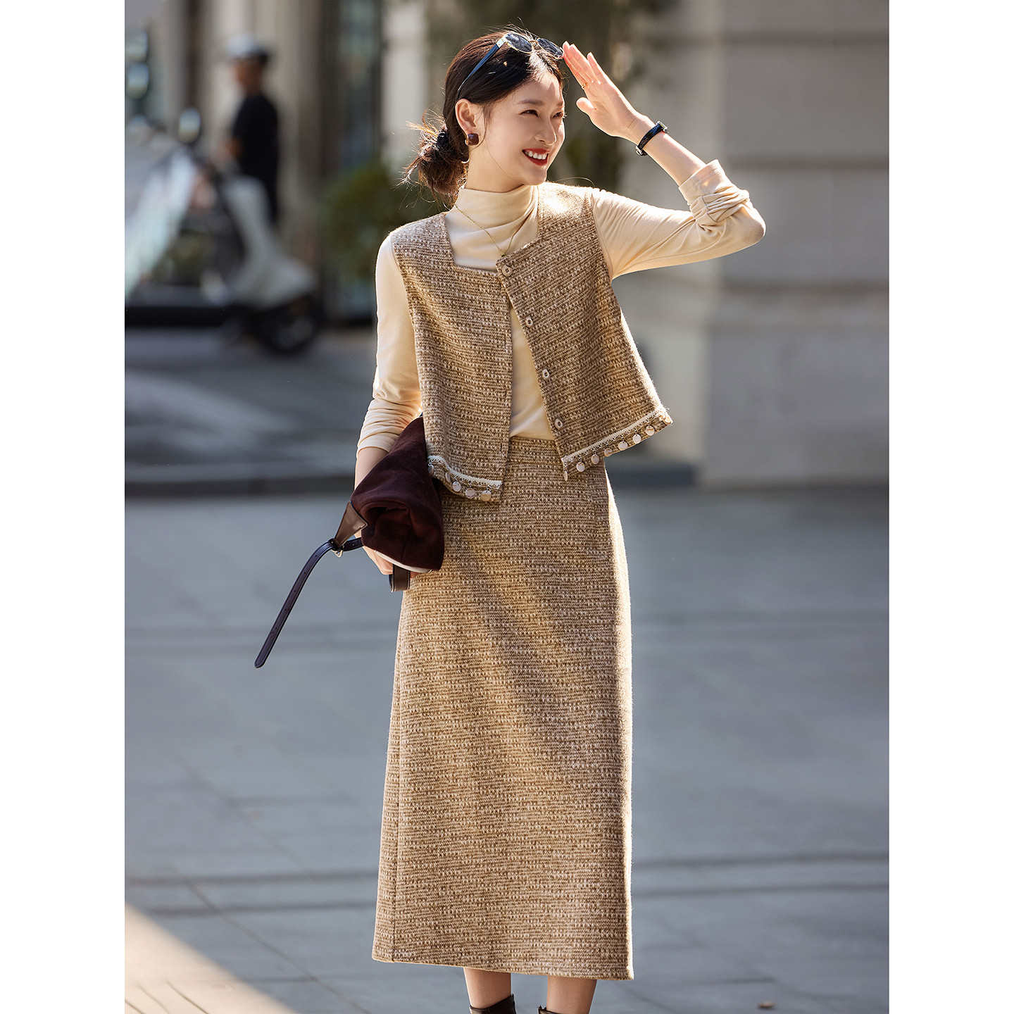 小香风马甲半裙套装2025年冬季新款女装三件套SXTZE25095,女装/女士精品,时尚套装,淘宝优惠券,粉丝福利购,淘宝优惠卷