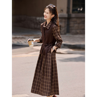 设计感马甲格纹衬衫连衣裙2025年冬季新款女简约大气休闲两套装
