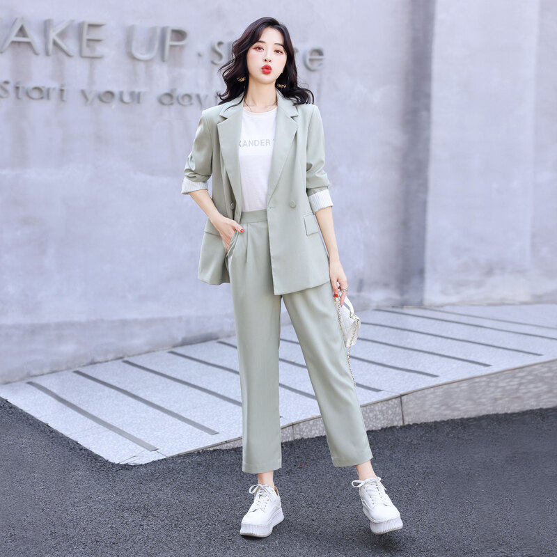时尚气质西装长裤套装女2023秋季新款休闲通勤上班族两件套