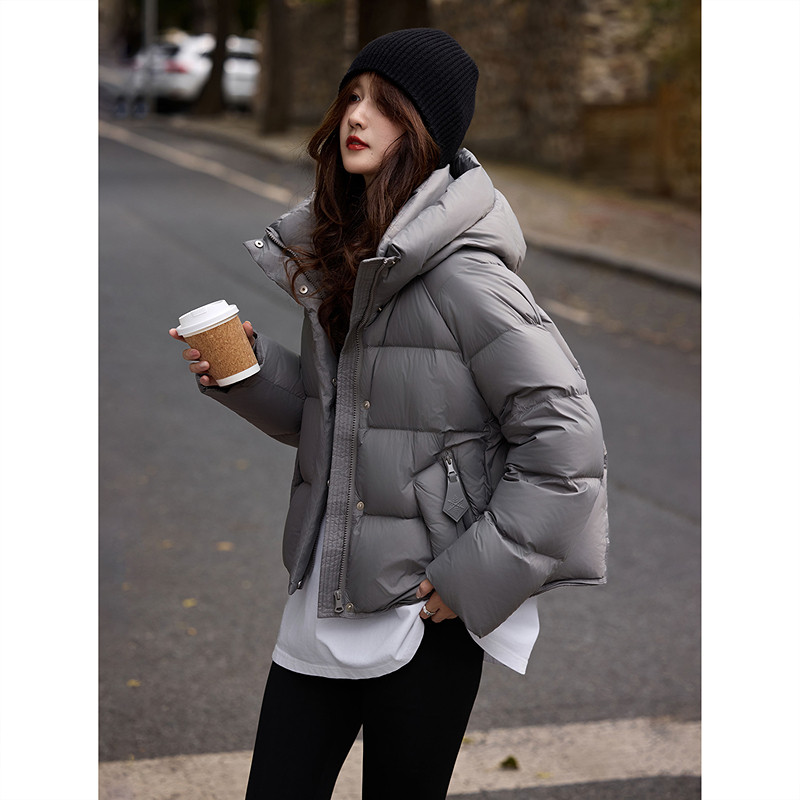 百搭加厚90绒连帽短款羽绒服