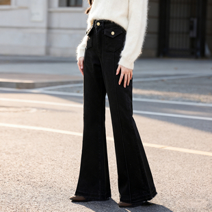 苏醒的乐园休闲显瘦知性加绒牛仔微喇长裤2025年冬季新款女装裤子