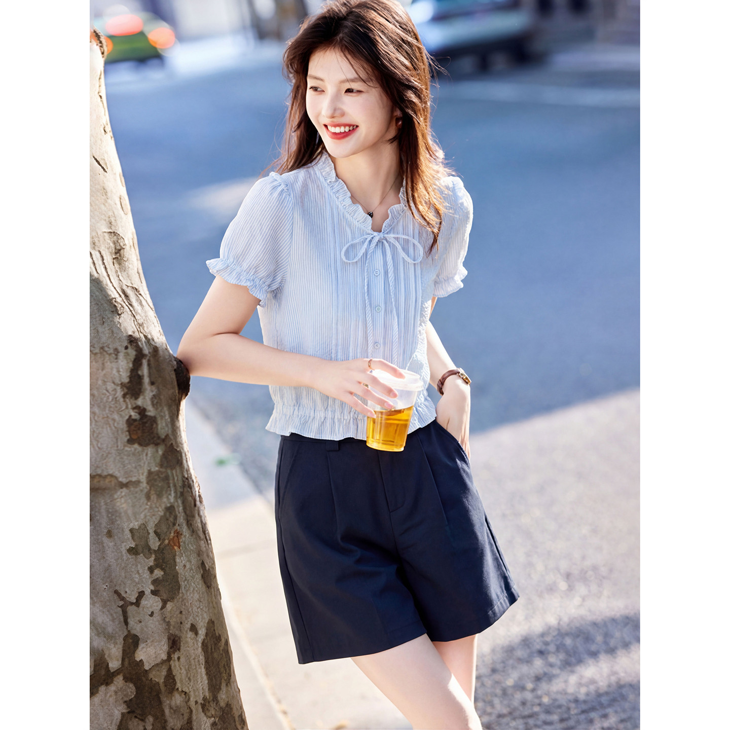 泡泡袖衬衫短裤套装2026年夏季新款女装两件套装通勤风SXTZC26045