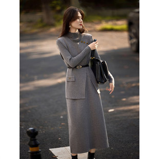 新款 2024年冬季 女休闲纯色通勤知性半裙三件套 气质套装 时尚