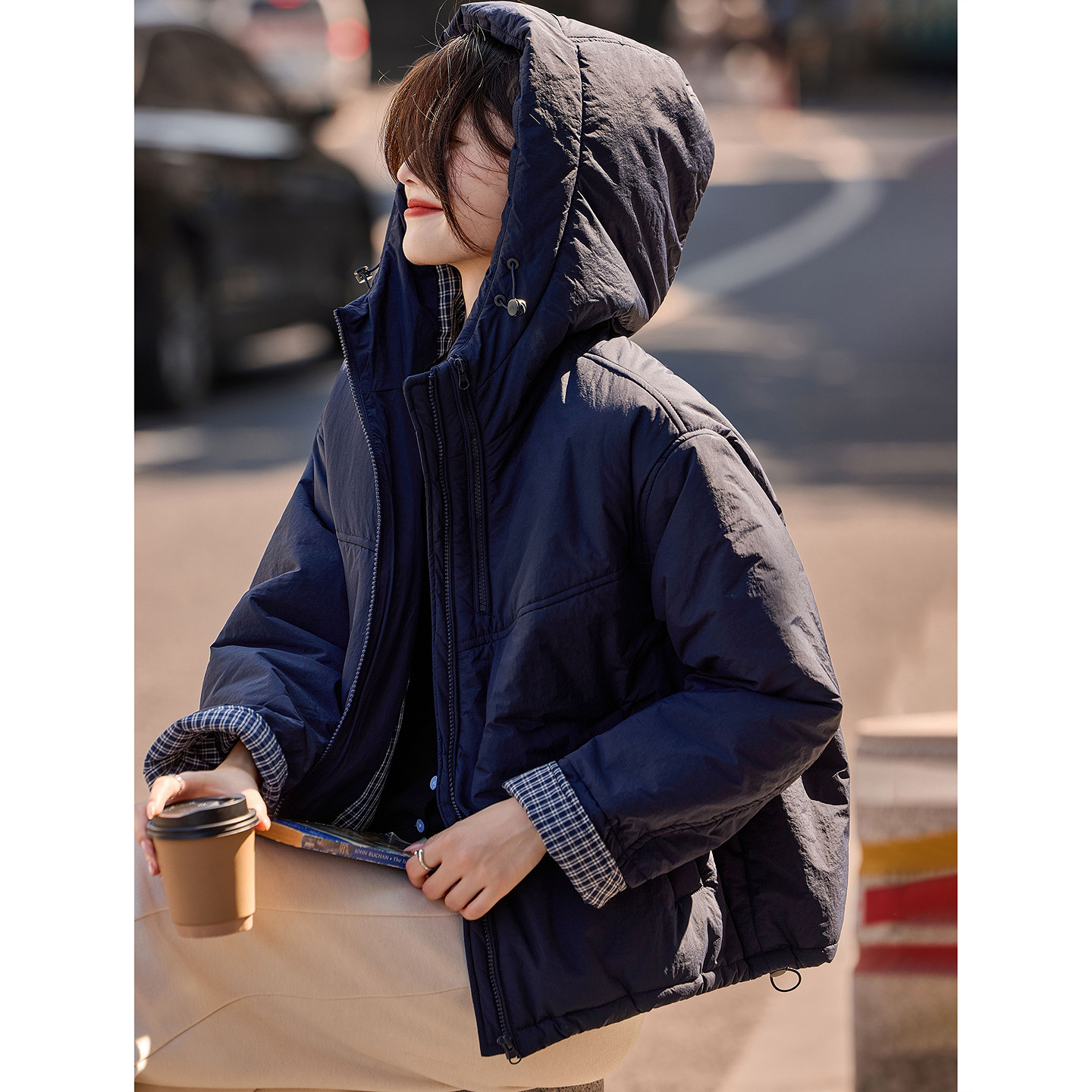 连帽短款棉服简约百搭保暖夹克外套2025年冬季厚外套上衣女装