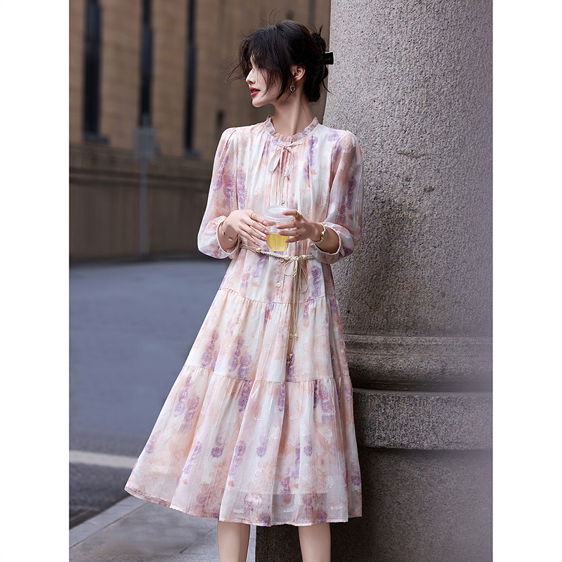 春日新品碎花长裙时尚气质连衣裙SXL25097