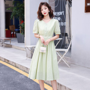 时尚气质短袖连衣裙2022年夏季新款淑女温柔洋气显瘦中长款裙子