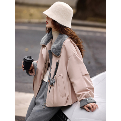 撞色翻领短款羽绒服2025年冬季新款厚外套上衣女装SXYRF25023