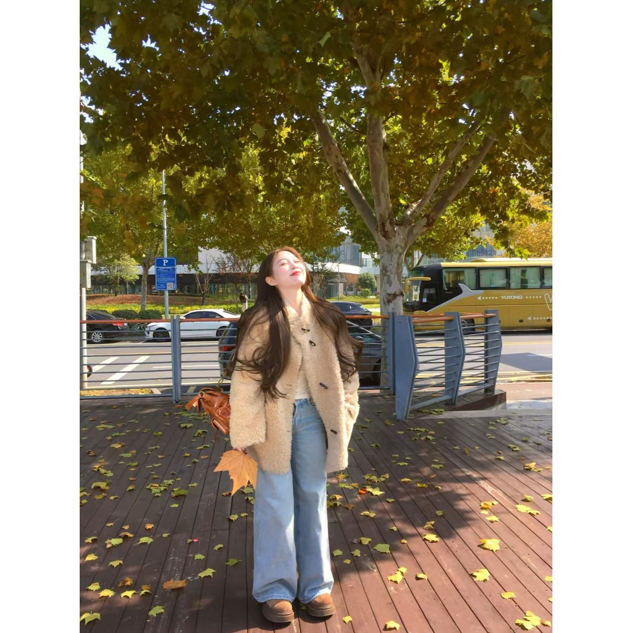 宅女家慵懒风立领羊羔毛长袖外套女冬季复古宽松加厚中长款上衣