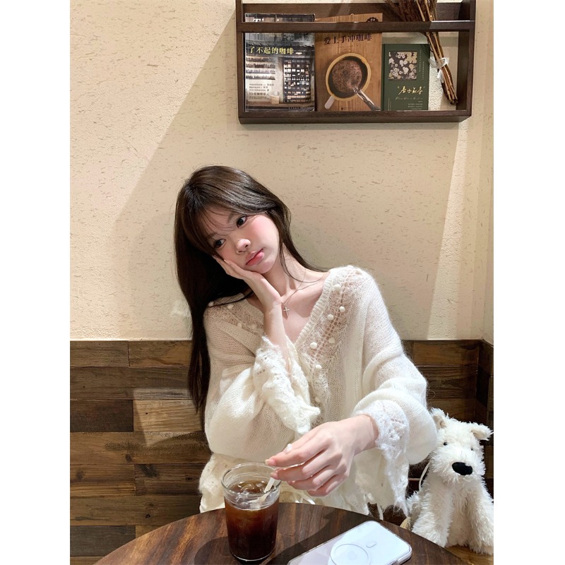 宅女家温柔风重工连帽勾花针织开衫女秋冬小众减龄百搭宽松毛衣