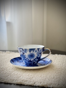 日本早期深川制钴蓝染付向日葵咖啡杯下午茶杯·中古