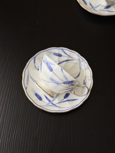 日本鸣海NARUMI稀有蓝标DESIRE系列钴蓝麦穗骨瓷咖啡杯红茶杯碟