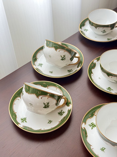 日本直采·大仓陶园Okura松绿小花纹咖啡杯碟下午茶杯