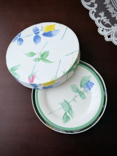 日本制香兰社五彩青绿色饰边玫瑰花盘子餐盘点心盘·日本直采