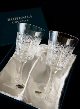 捷克产Bohemia波西米亚星芒六角底座高脚杯水晶杯酒杯
