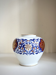 日本早期香兰社染锦狮子牡丹大肚花器花瓶摆件·日本直采