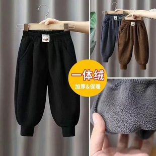男童加绒裤子中小童冬季加厚一体羊羔绒保暖宝宝一条过冬灯芯绒裤
