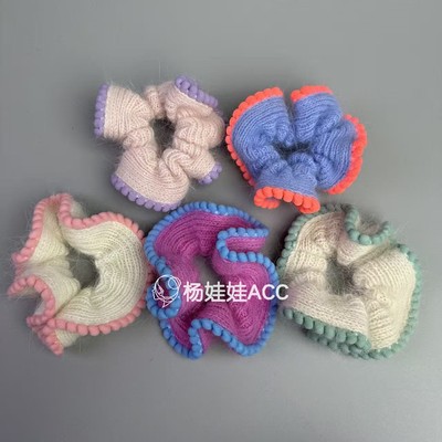510603韩国进口秋冬新款彩色毛线花边百搭可爱大肠发圈发绳扎马尾