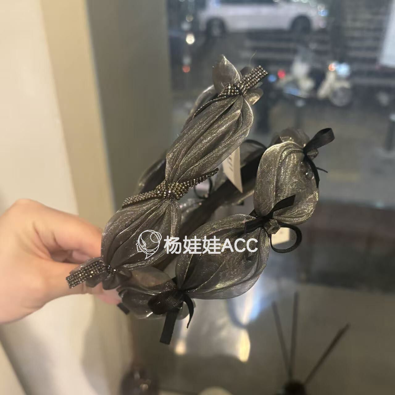 631912韩国东大门Baket新款甜美优雅柔软蝴蝶结纱纱闪钻发箍