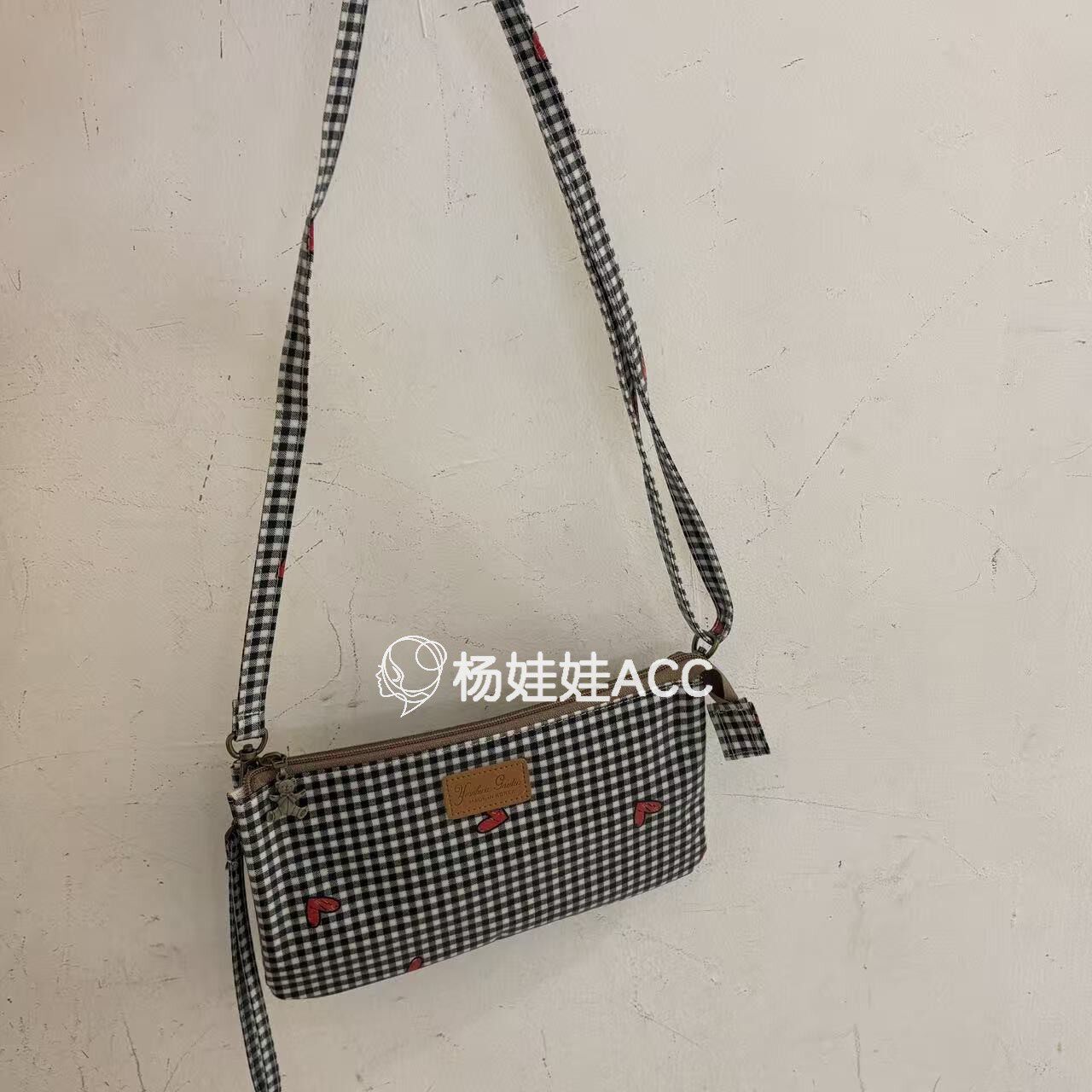 652703韩国东大门wing新款高级质感方格印花单肩包手机包
