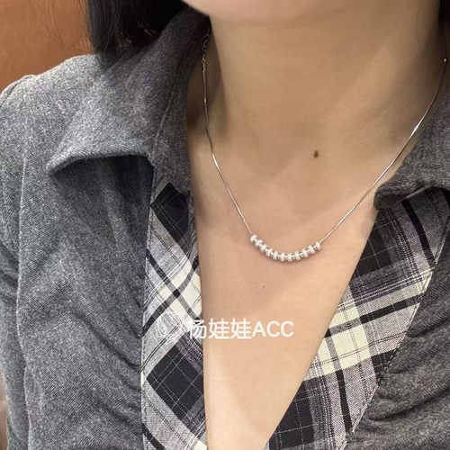 5121408韩国东大门momo通体纯银新款高级感精致蛇骨珠珠项链