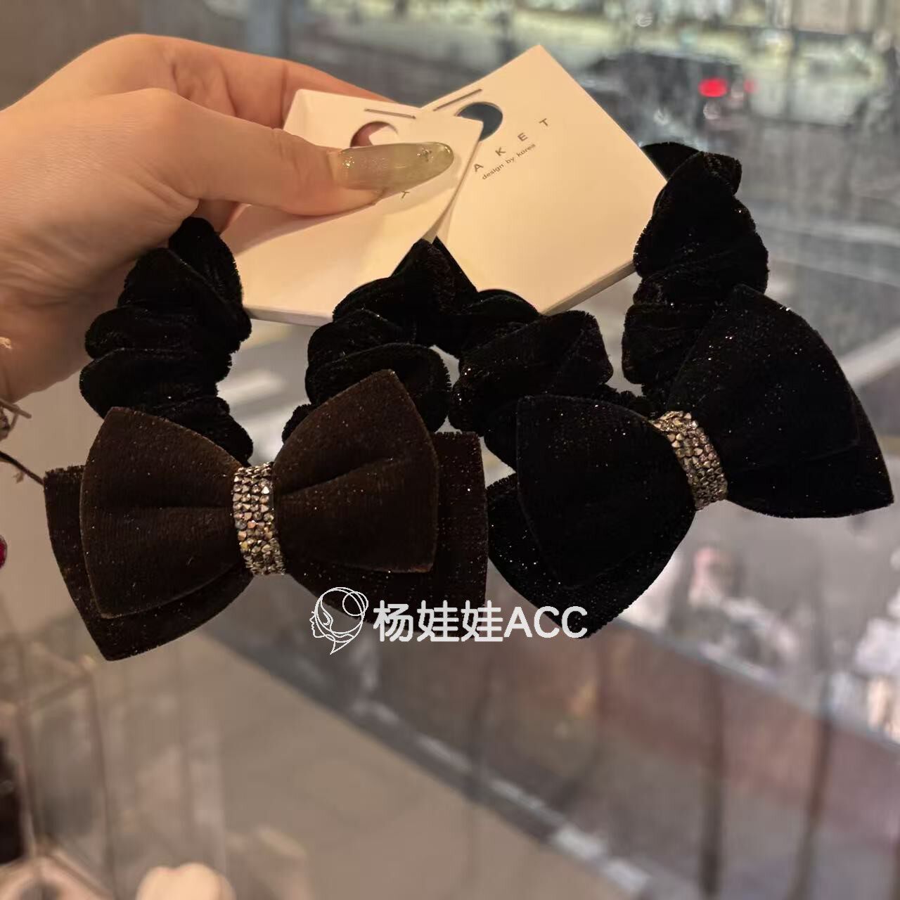592513韩国东大门Baket新款高级感蝴蝶结丝绒砂糖钻发圈发绳