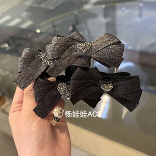 630627韩国东大门Baket新款高级感布艺蝴蝶结镶钻香蕉夹发夹