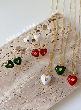 韩国东大门立体爱心925银针耳钉心形项链锁骨链时尚女耳环530202