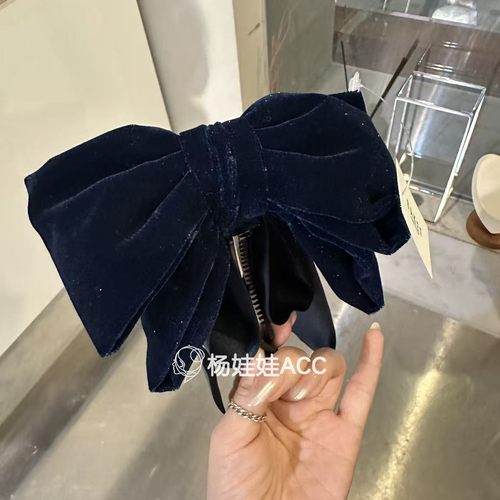 5120411韩国东大门Baket新款高级感气质蝴蝶结丝绒香蕉夹发夹