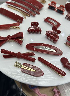 412003韩国进口小金标醋酸新年红色抓夹鸭嘴夹刘海夹边夹发夹