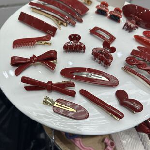 412003韩国进口小金标醋酸新年红色抓夹鸭嘴夹刘海夹边夹发夹