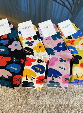 142282韩国东大门春夏新款花朵彩色时尚袜子短袜女袜百搭中筒袜