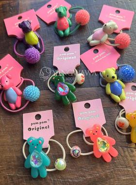 522008韩国东大门pom儿童发饰立体小熊水滴纽扣小兔发圈皮筋发绳