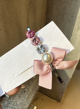 532002韩国东大门施钻华子钻珠珠蝴蝶结发夹一字夹刘海夹