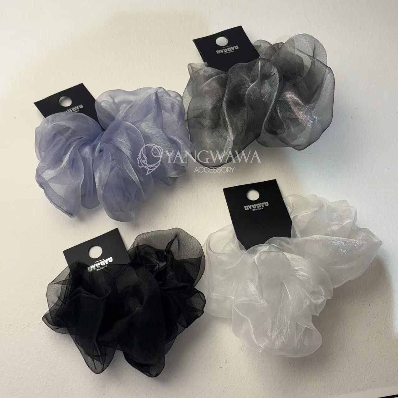 530122韩国东大门nyunyu透明纱纱大肠发圈百搭蓬松发绳头绳