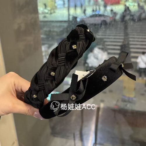 5102314韩国东大门Baket新款高级感精致麻花蝴蝶结小水晶花发箍