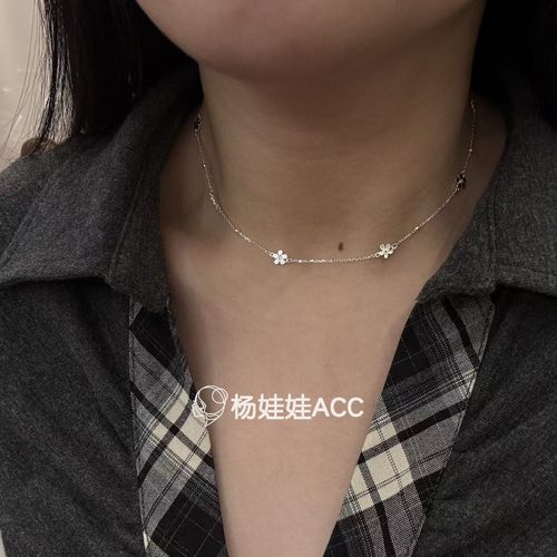 5121626韩国东大门Trois de LEI通体纯银新款精致小花锁骨链项链