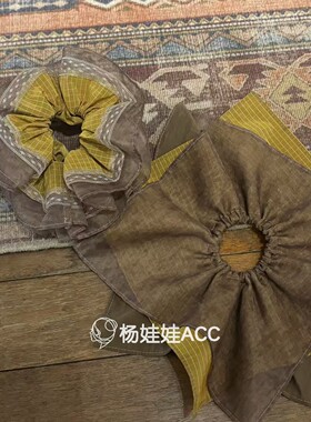 6102109韩国东大门Trois de LEI 新款高级感花朵格子方形圆形发圈
