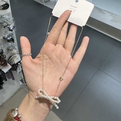 312201韩国东大门edito珍珠蝴蝶结精致简约高级感项链