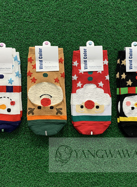 韩国东大门圣诞袜子可爱雪人短袜女袜彩色棉袜231120