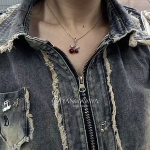 590319韩国东大门LEI通体纯银新款 高级感精致百搭樱桃吊坠项链