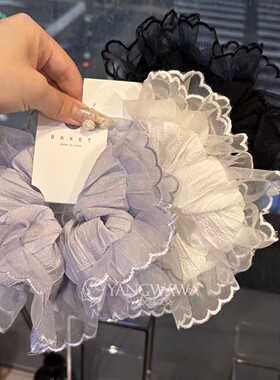 560510韩国东大门Baket新款夏日蕾丝边布艺多层大肠发圈