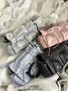 440140韩国东大门LEONIE正品皱手提包绑带蝴蝶结时尚单肩斜挎包包