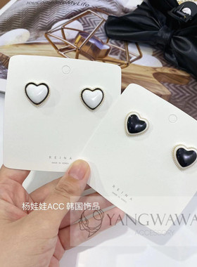 韩国东大门925银针爱心耳钉ins冷淡风简约立体拼色耳环532003