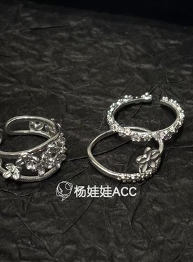 612702韩国东大门hey通体纯银新款简约气质日常花朵图案造型戒指