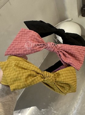 521025韩国东大门Baket格纹蝴蝶结学院风发箍